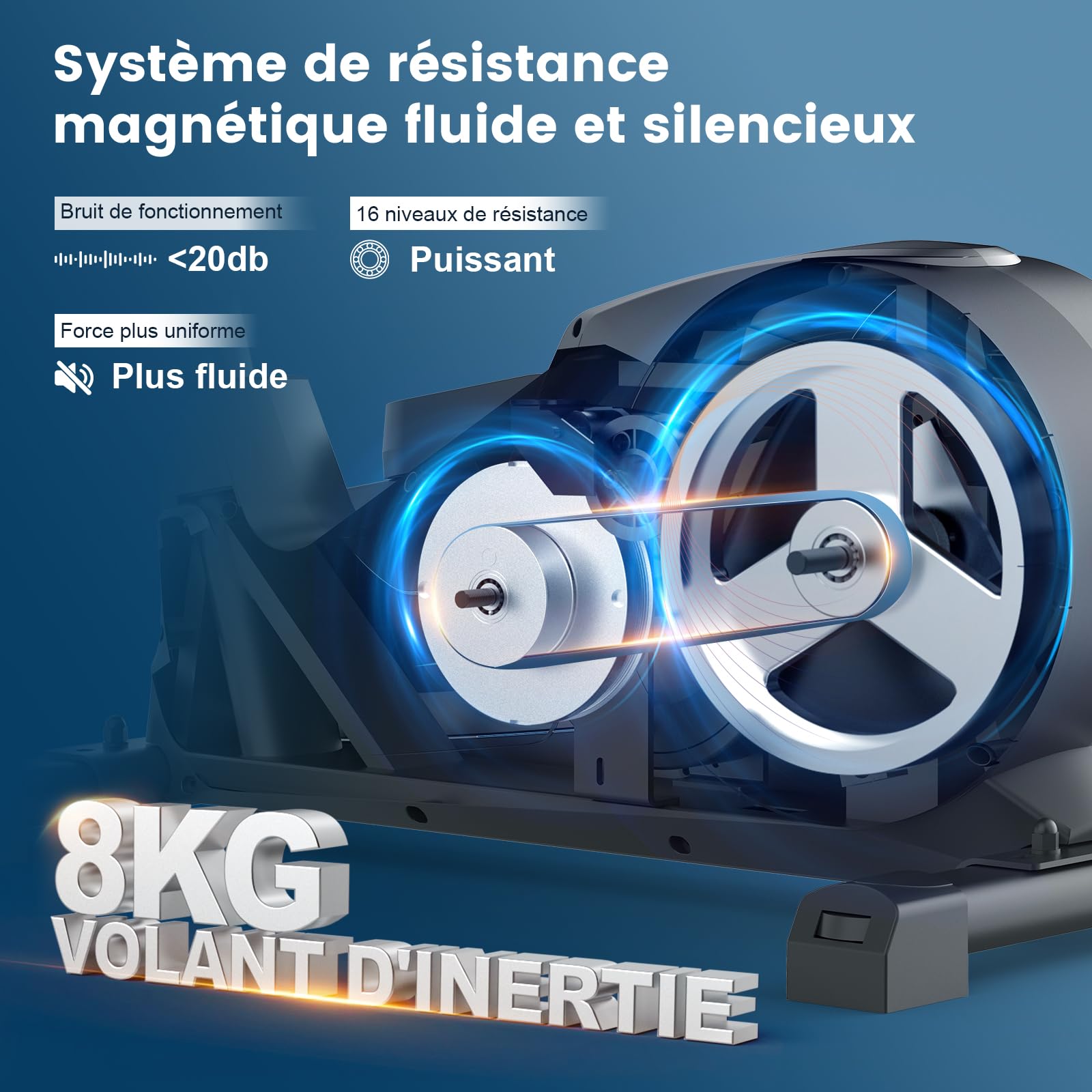 Neezee Velo Elliptique, Ultra Silencieux Vélos Elliptiques pour Usage Domestique avec 16 Niveaux de Résistance, Foulée de 42 cm, Volant d'inertie de 8 kg, écran LCD Compatible avec Apps, Poids 150KG