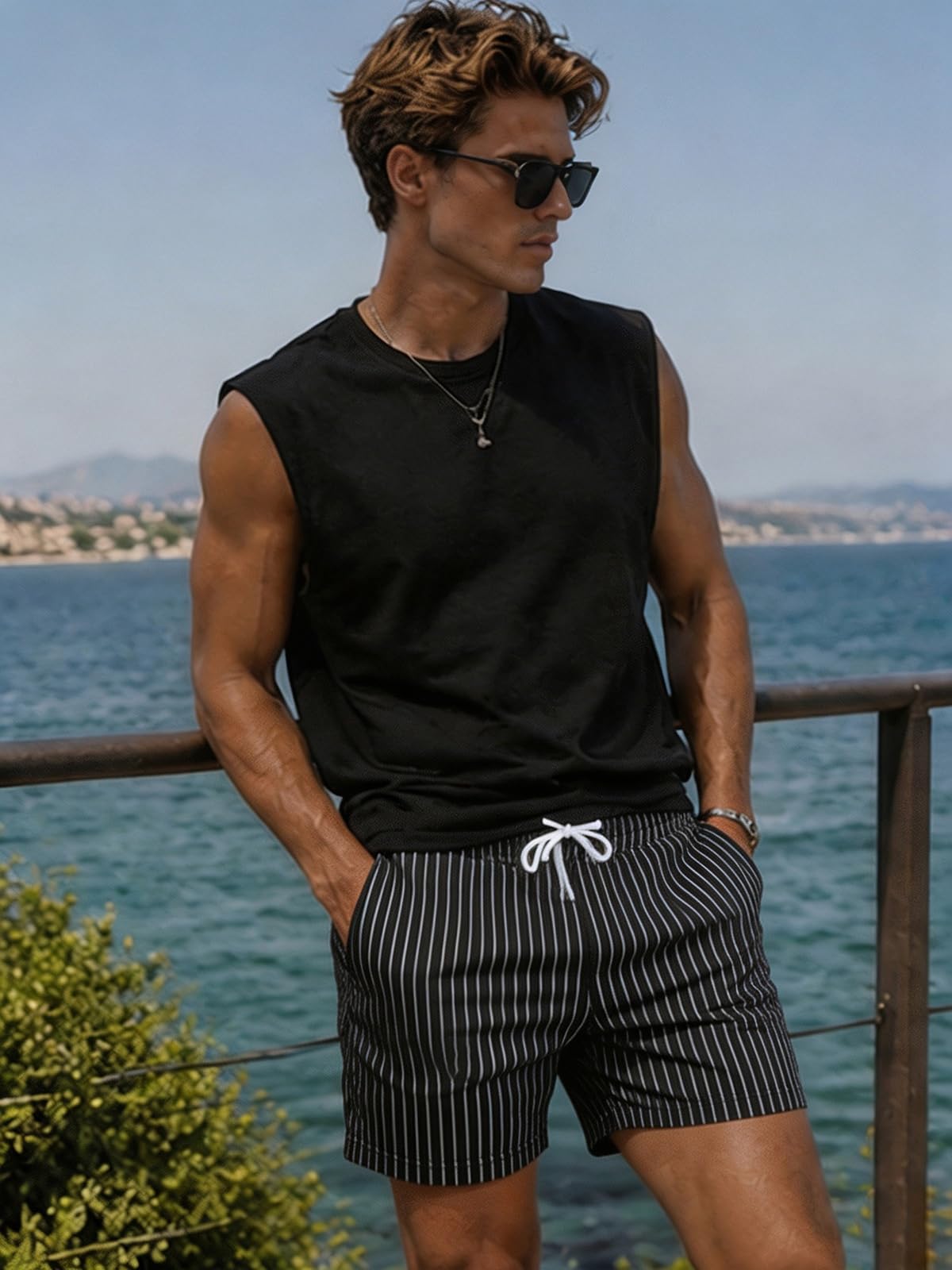 Pantalones cortos de algodón para hombre, de 12,7 cm, informales, de verano, con cintura elástica, ajuste clásico, para uso diario, para entrenamiento