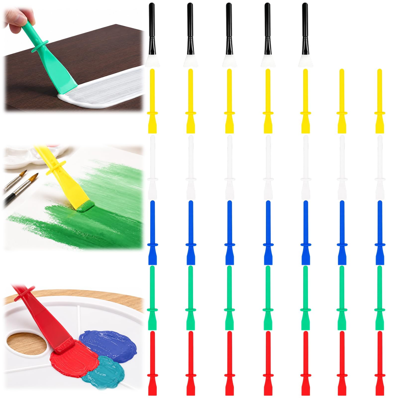 40PCS Glue Spreader Set, Glue Applicator Tools for Art Classes and Woodworking Projects, 5 Silicone Brushes and 35 Plastic Spatulas Set, Craft Glue Spreading Sticks for Pigment Mixing and Surface