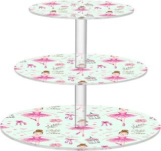 Tea Party Cupcake Stand 3 Tier Round Wedding Acrylic Display Cupcake Tower Cute Ballerina Pink Tutus Serving Donut Stands for Dessert Holder Table Animal Print
