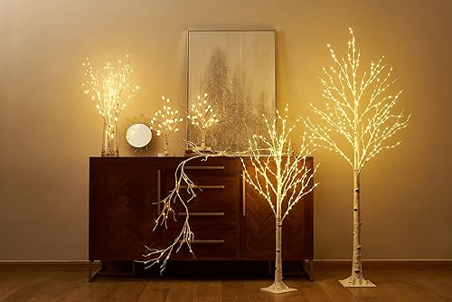 Miniatura 8 de LITBLOOM - Guirnalda de abedul iluminada, funciona con baterías, 8 funciones, 48 luces multicolor y blanco cálido, de 6 pies, para la decoración del