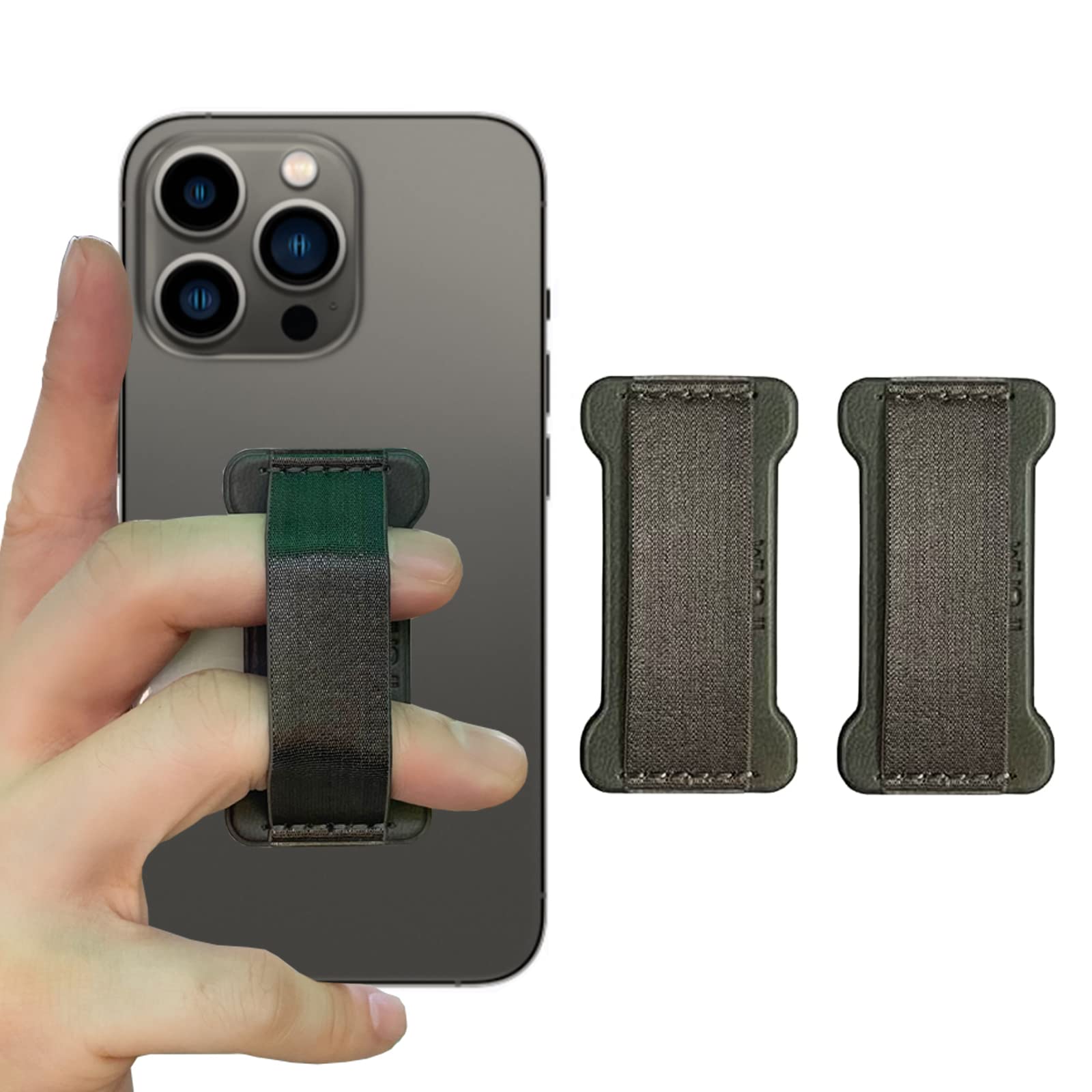 WUOJI Cell Phone Finger Grip Strap Holder for Hand, Finger Strap Phone Holder, New Slim Finger Loop Selfie Grip Compatible with Most Smartphones (Gary) - 2Pack