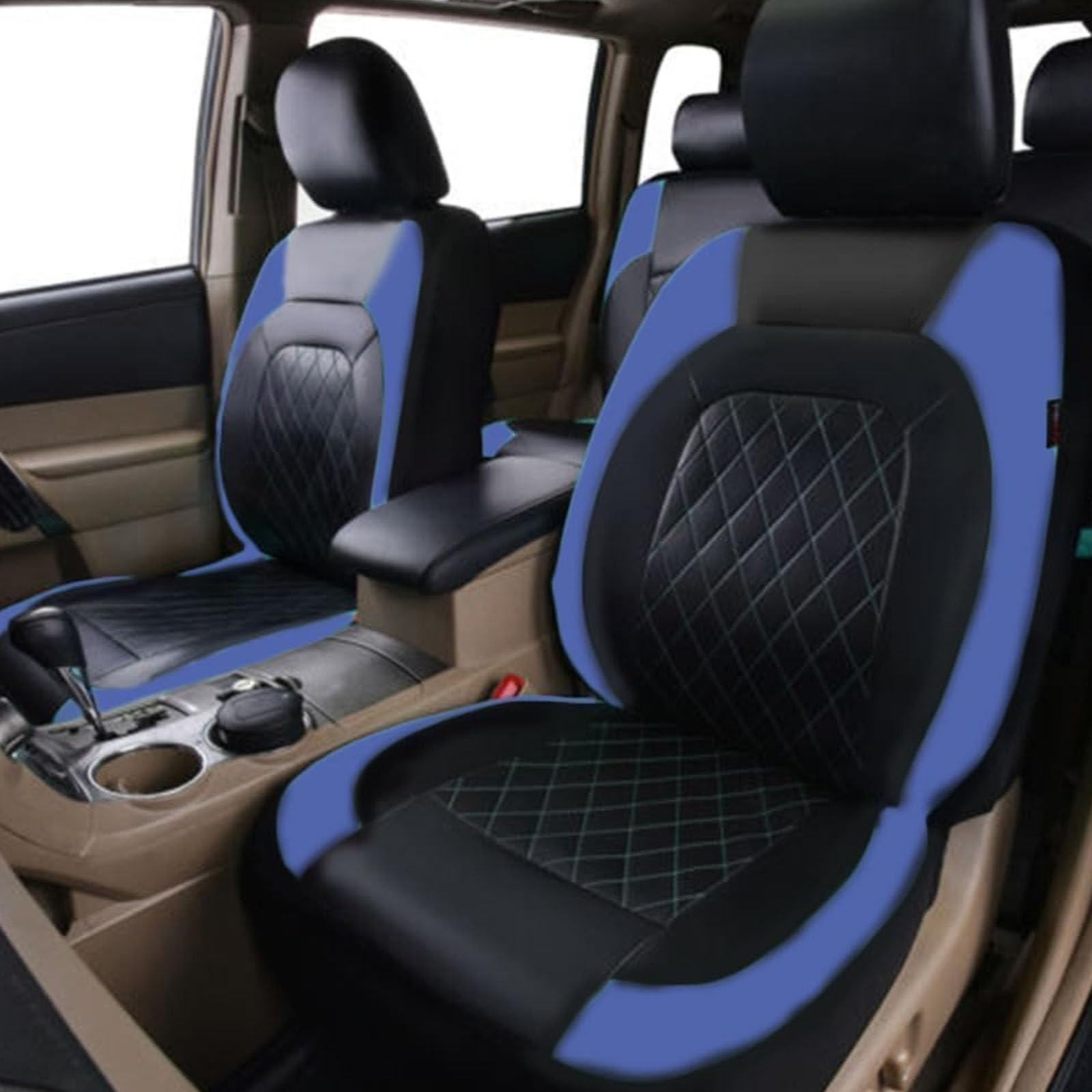 2Pcs Fundas Asientos Coche para Ford Puma Puma ST 2000-2024, Coche Delanteros Traseros Protectors Juegos Cubreasientos Cómodo Transpirable Interior,D/Black-Blue