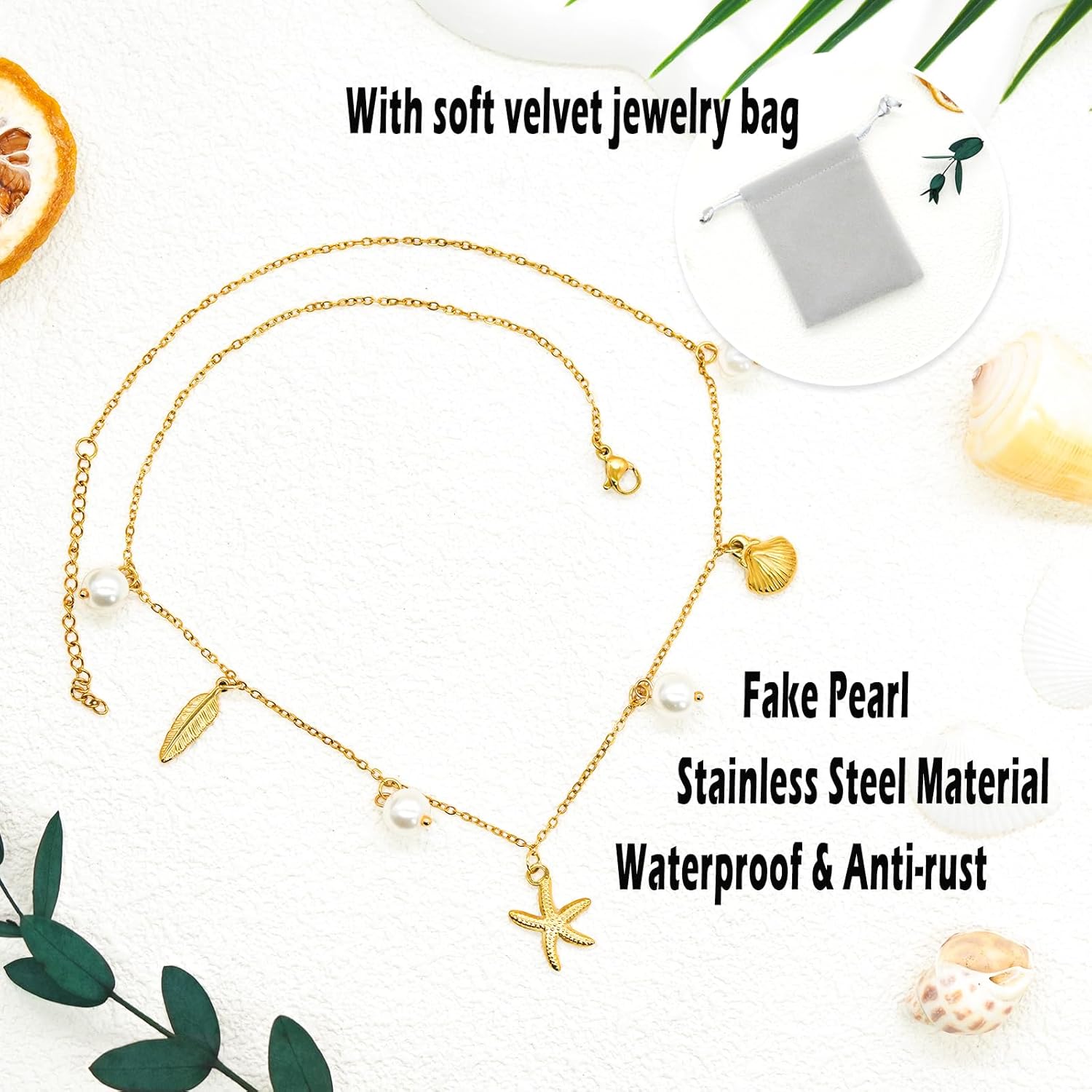 Shell Necklace for Women Gold Sea Shell Starfish Pearl Charm Necklace Boho Summer Beach Travel Vacation Bohemian Collar Jewelry - Image 6