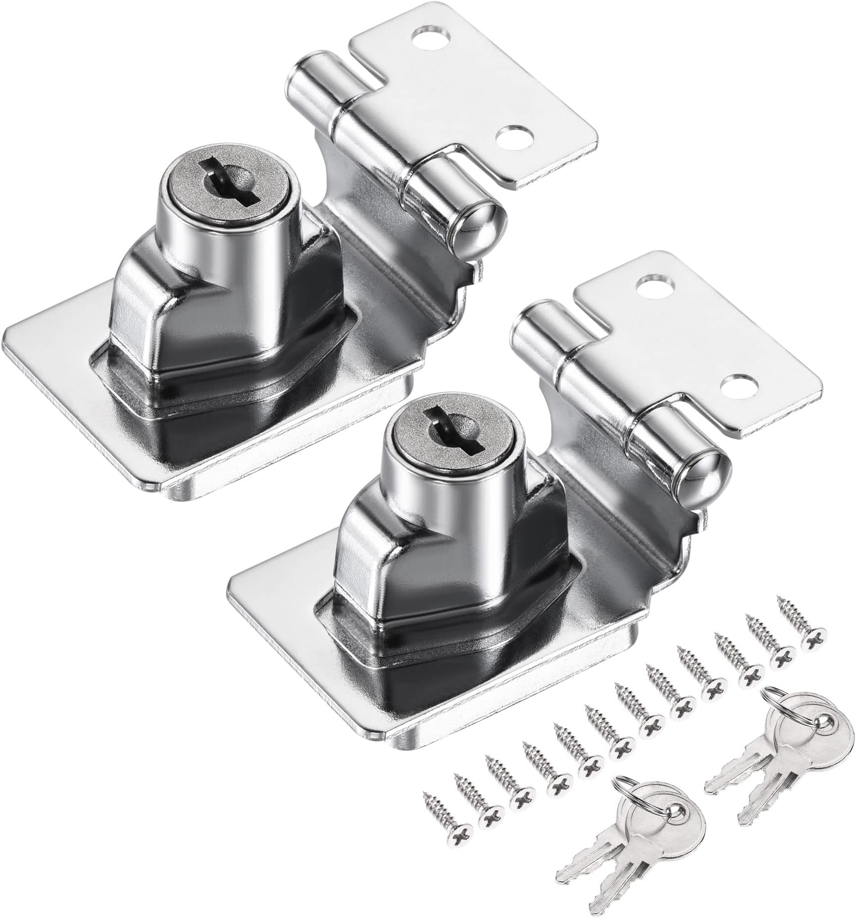 MECCANIXITY 2.5 Inch Keyed Alike Hasp Lock 90 Degree Chrome Plated Twist Knob for Cabinet Door Drawer, Silver Pack of 2