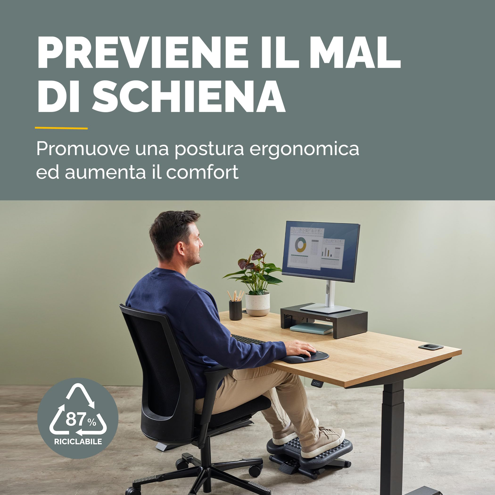 Fellowes Everyday Plus Poggiapiedi ergonomico con base antiscivolo - Poggiapiedi da scrivania - Sgabello poggiapiedi per ufficio e casa - Nero