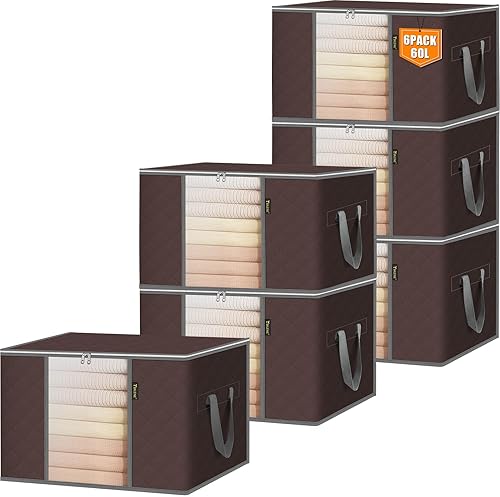 Miniatura 20 de BALEINE Paquete de 6 bolsas de almacenamiento de ropa, contenedores de almacenamiento de 16 galones con asa reforzada, cremallera resistente,