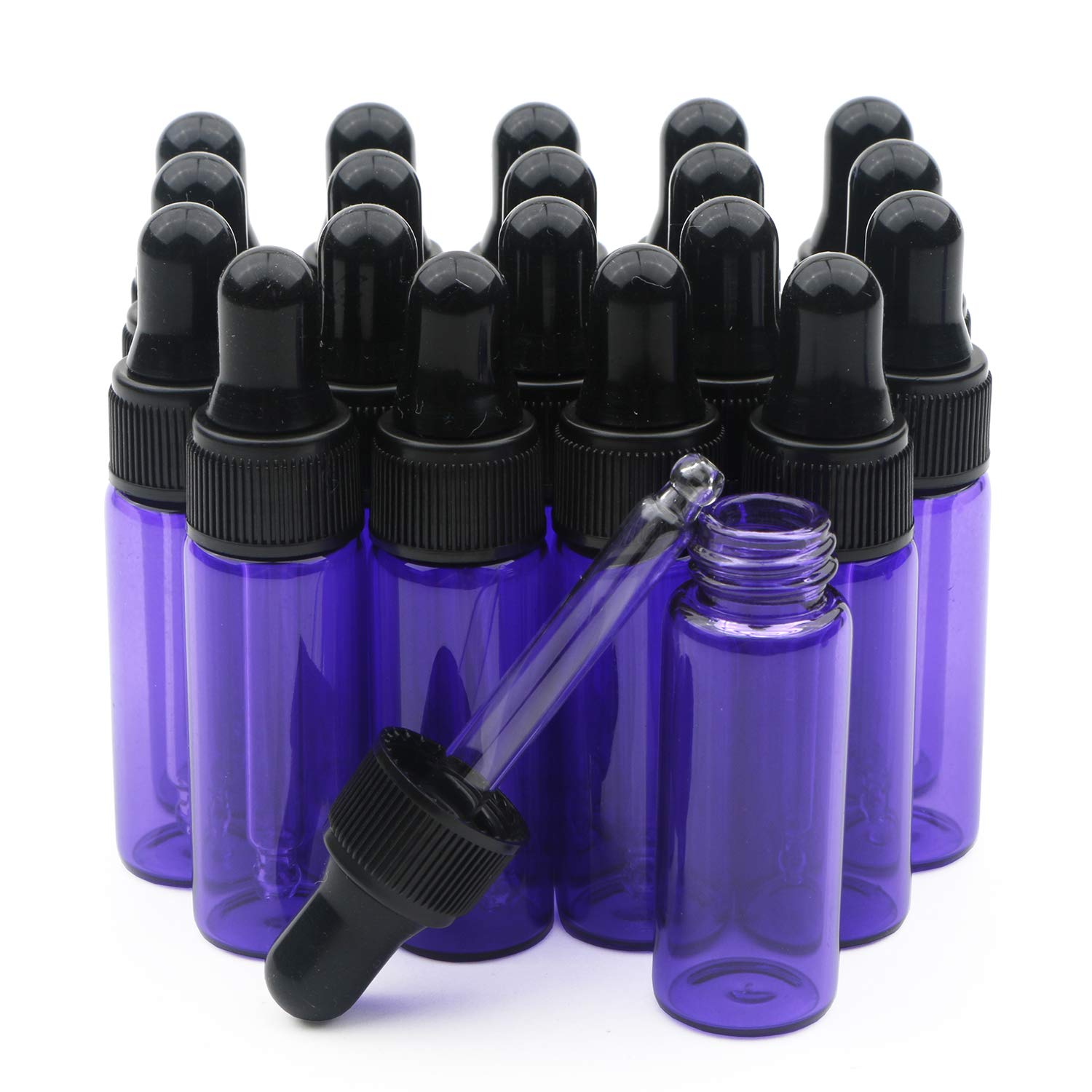 Unxuey Purple 5 Ml 1/6 Oz Dropper Bottles, 20Pcs Cosmetic Refillable Vials With Tapered Glass Droppers For Essential Oil Perfume Beauty Fragrance