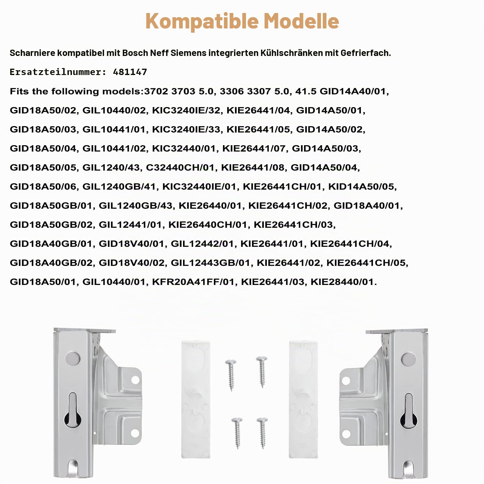 Kühlschrank Scharnier Kompatibel mit Boschh Nefff Siemenss 00481147/481147 Mielee Constructaa AEGG Integrierter Kühlschrank, Gefrierschrank, Paar Türscharnier links Oder Rechts