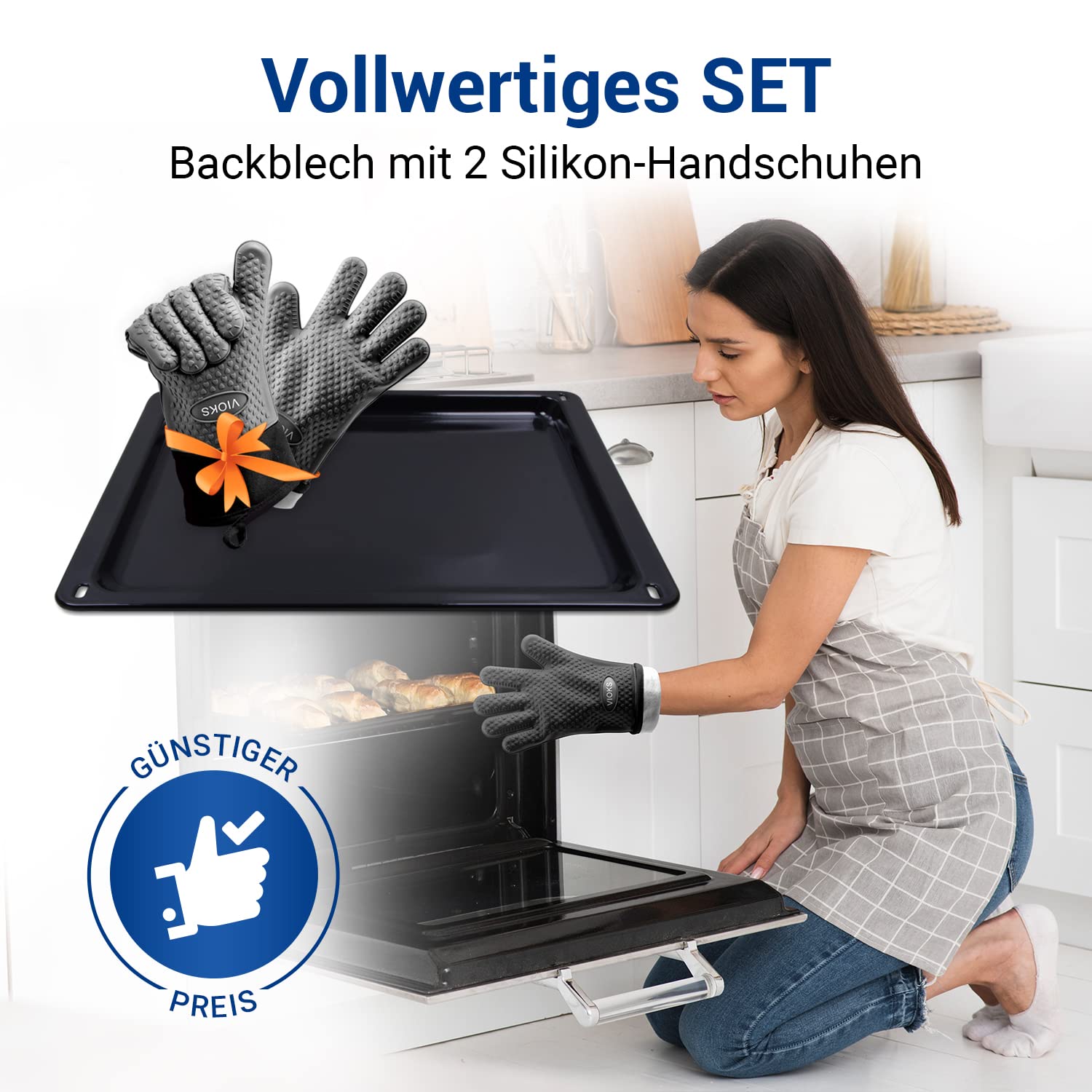 VIOKS Tiefes Backblech 42x37 + Ofenhandschuhen Ersatz für AEG 353193923/3