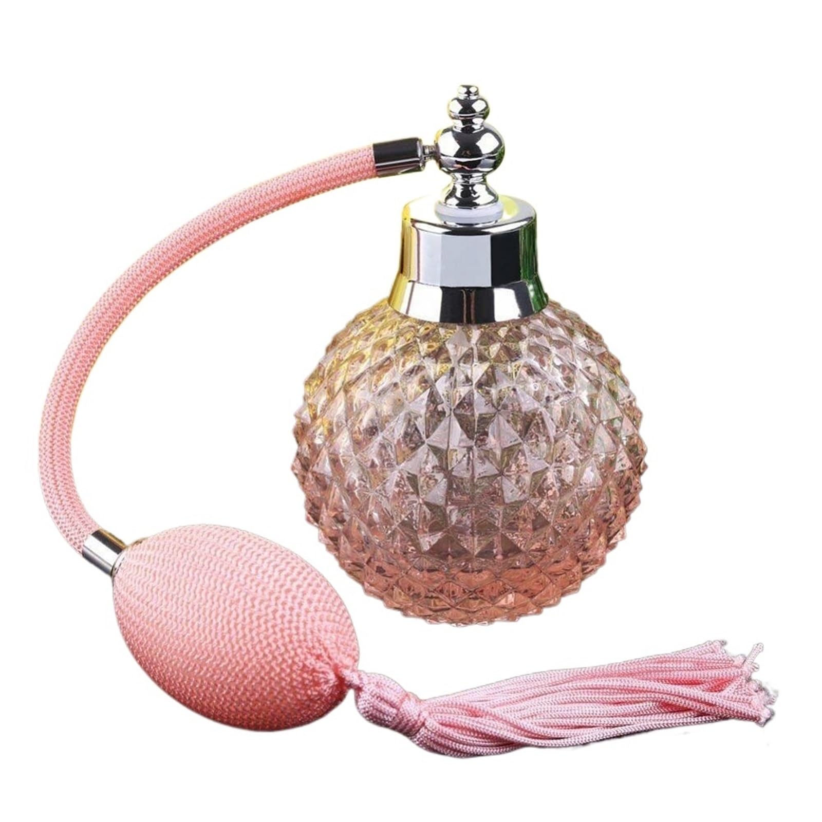 Botella de Perfume cristal Vintage 100ml, atomizador en aerosol largo, botellas vidrio recargables con borla, regalo for mujer Para Fiestas Y Vacaciones(Pink)