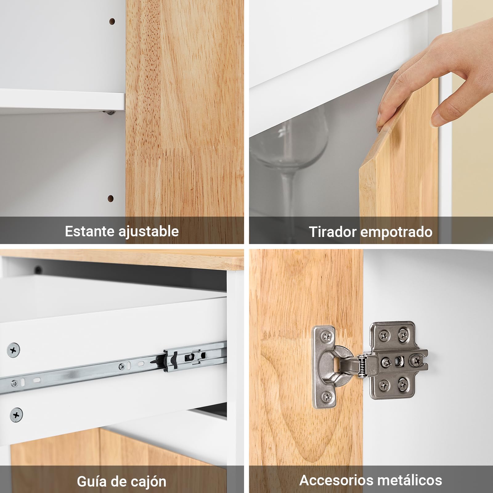 SoBuy Carrito de Cocina con Ruedas, 3 Estantes con Barras, 70×90×40cm | Isla de Cocina con Cajón, Armario & Estantes Ajustables, carga 68 kg, MDF/madera de caucho, para cocina & comedor, FKW132-WN