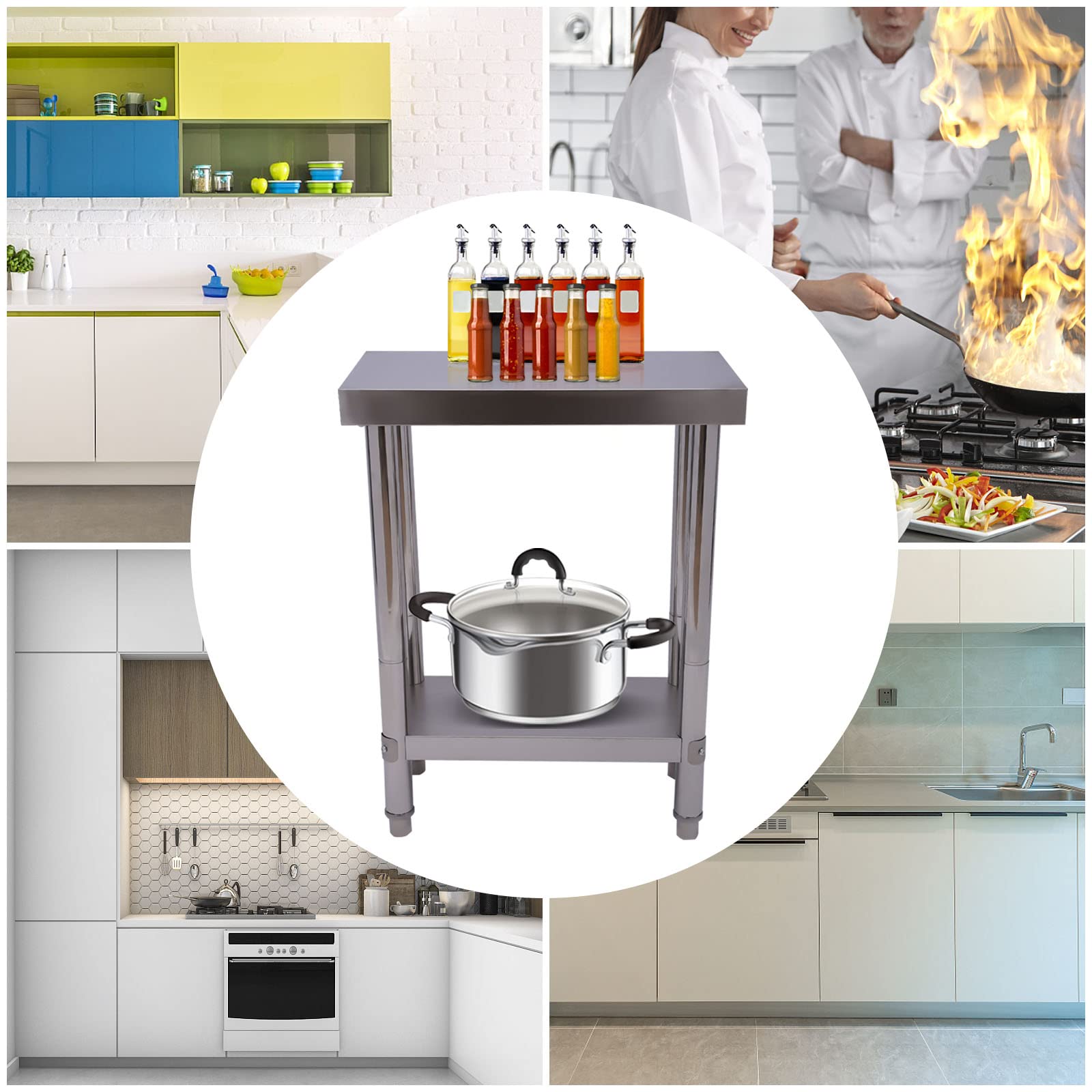 Treeisland Tavolo da cucina in acciaio inox, 60 x 30 x 85 cm, tavolo da lavoro in acciaio inox, per ristorante
