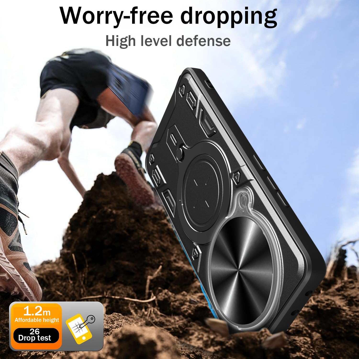 For Xiaomi Redmi Note 14 Pro 5G / Poco X7 5G Case PC TPU Phone Cover With Rotary Ring Kickstand - Black - View #14