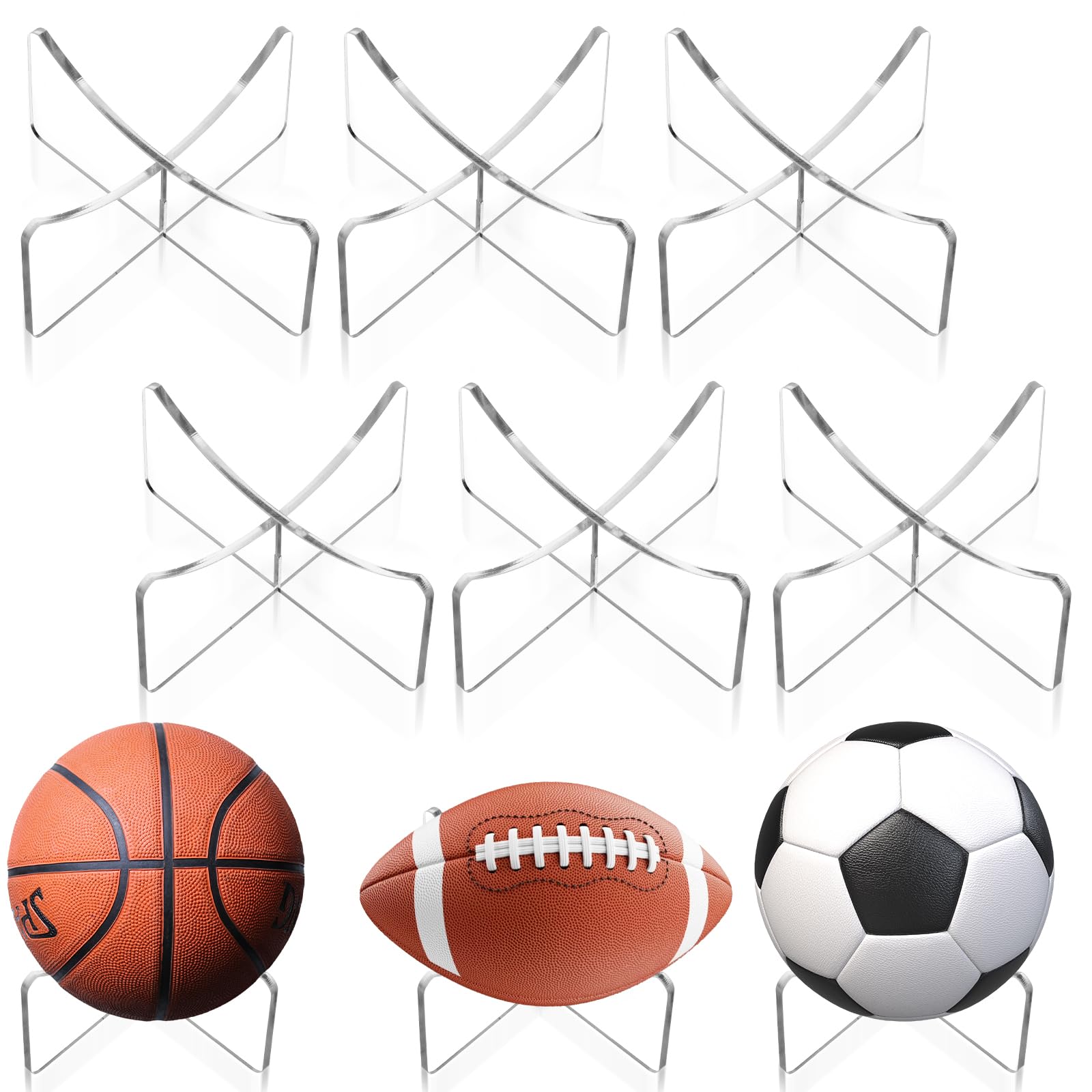 6 Pcs Basketball Stand Acrylic Basketball Holder Football Stand Clear Football Holder Basketball Display Stand Football Display Stand Ball Stand Ball Storage Holder for Soccer Volleyball Rugby