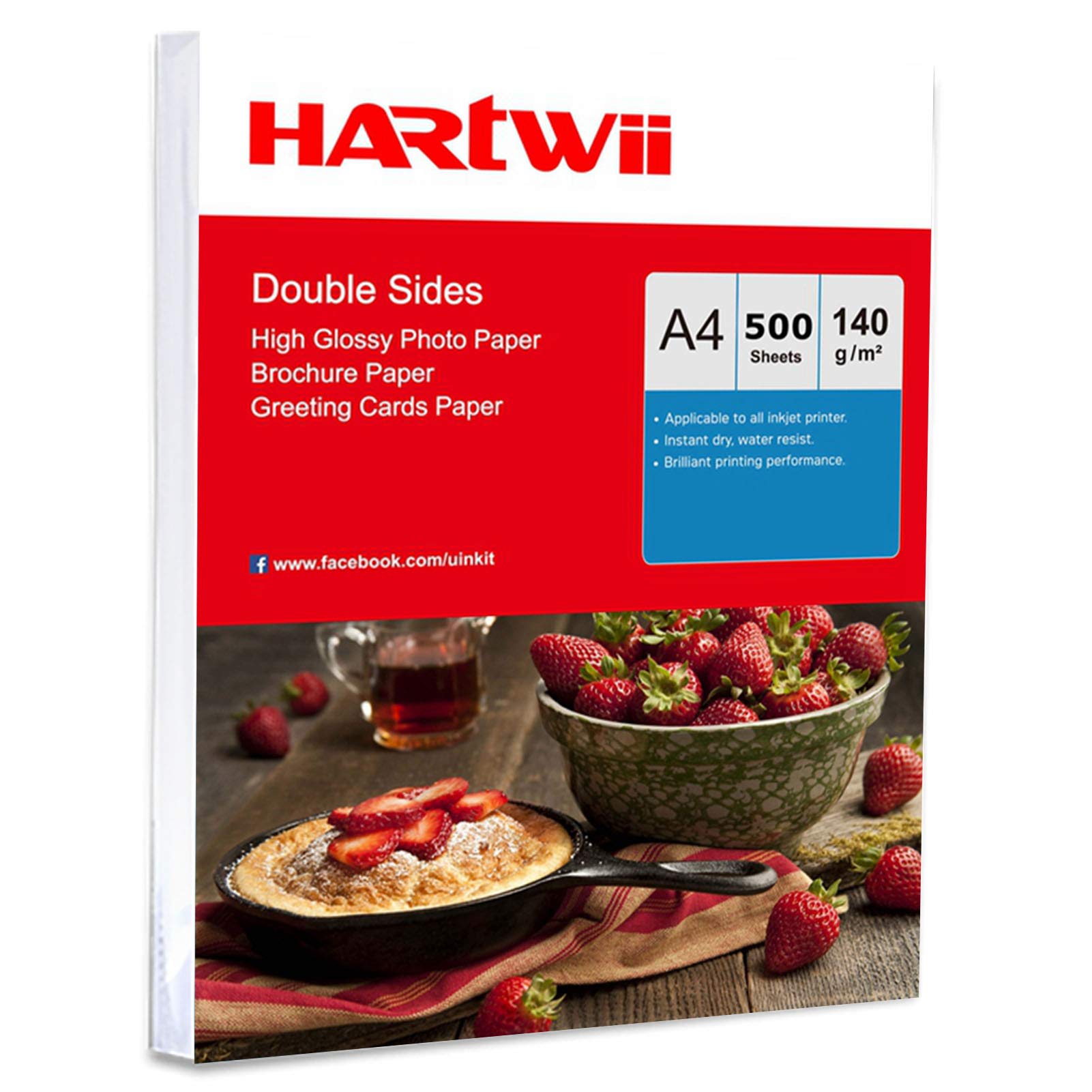 A4 cienki papier atramentowy dwustronny błyszczący nadruk - 500 arkuszy 140 g/m2 błyszczący papier fotograficzny super biały Hartwii