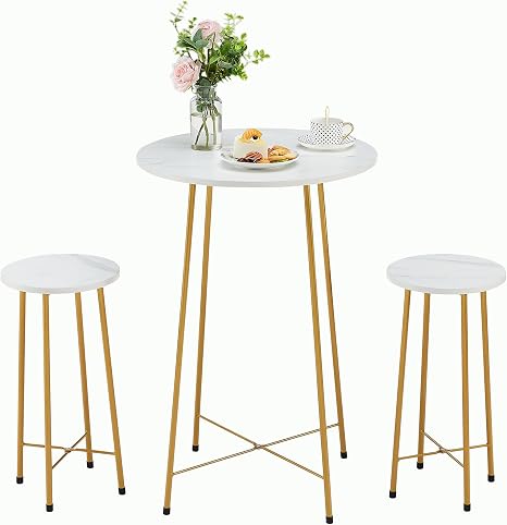 Amazon.com: VECELO Small Bar Table and Chairs, Round Bistro Sets with 2 ...