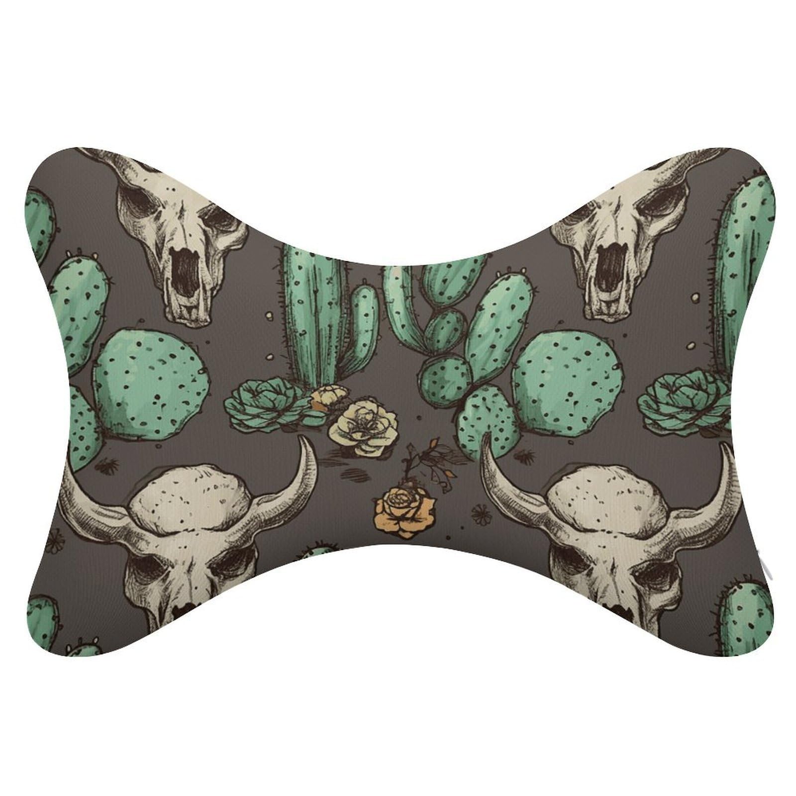 Adfgyerh Style Skull Of Bull And Cute Cactus Pillow ，Memory Foam Pillow Core，Cushion,Provide Neck Support，Car Pillows For Travel Car Seats And Home Offices.
