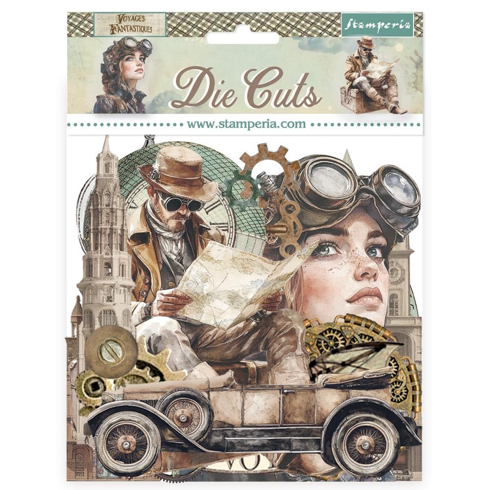 Stamperia - Die Cuts for Scrapbooks, Albums, Cards, Bullet Journals and More, Laser Cut Cardboard Shapes, Easy to Glue, Perfect for Hobbies, Crafts, and Gifting (Voyages Fantastiques) (Assorted)