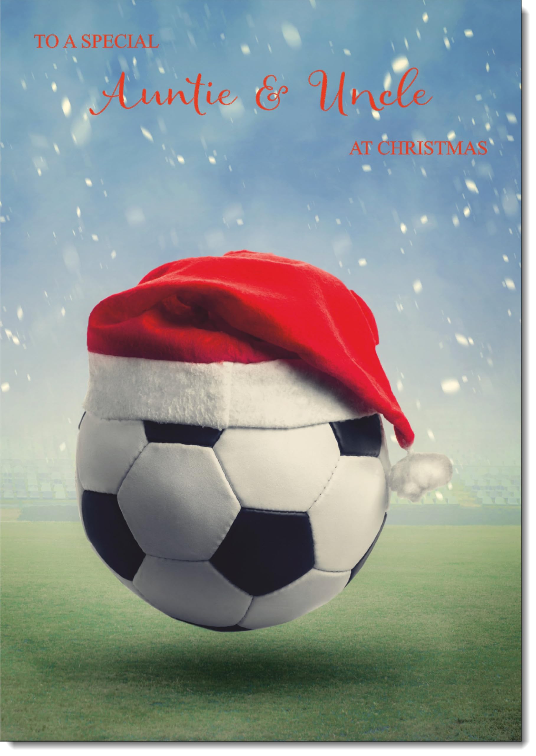 doodlecards Auntie and Uncle Christmas Card Santa Hat Football Blue Large A4 Size Christmas Card for Auntie & Uncle with Plain Envelope — image 1
