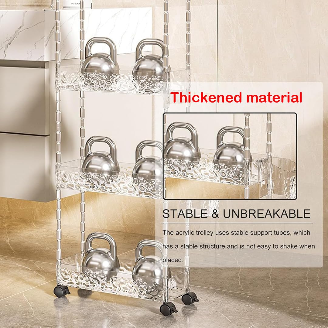 Carrito utilitario de acrílico delgado de 4 niveles con ruedas bloqueables, estantería móvil para almacenamiento de cocina y baño, carrito versátil para una fácil instalación