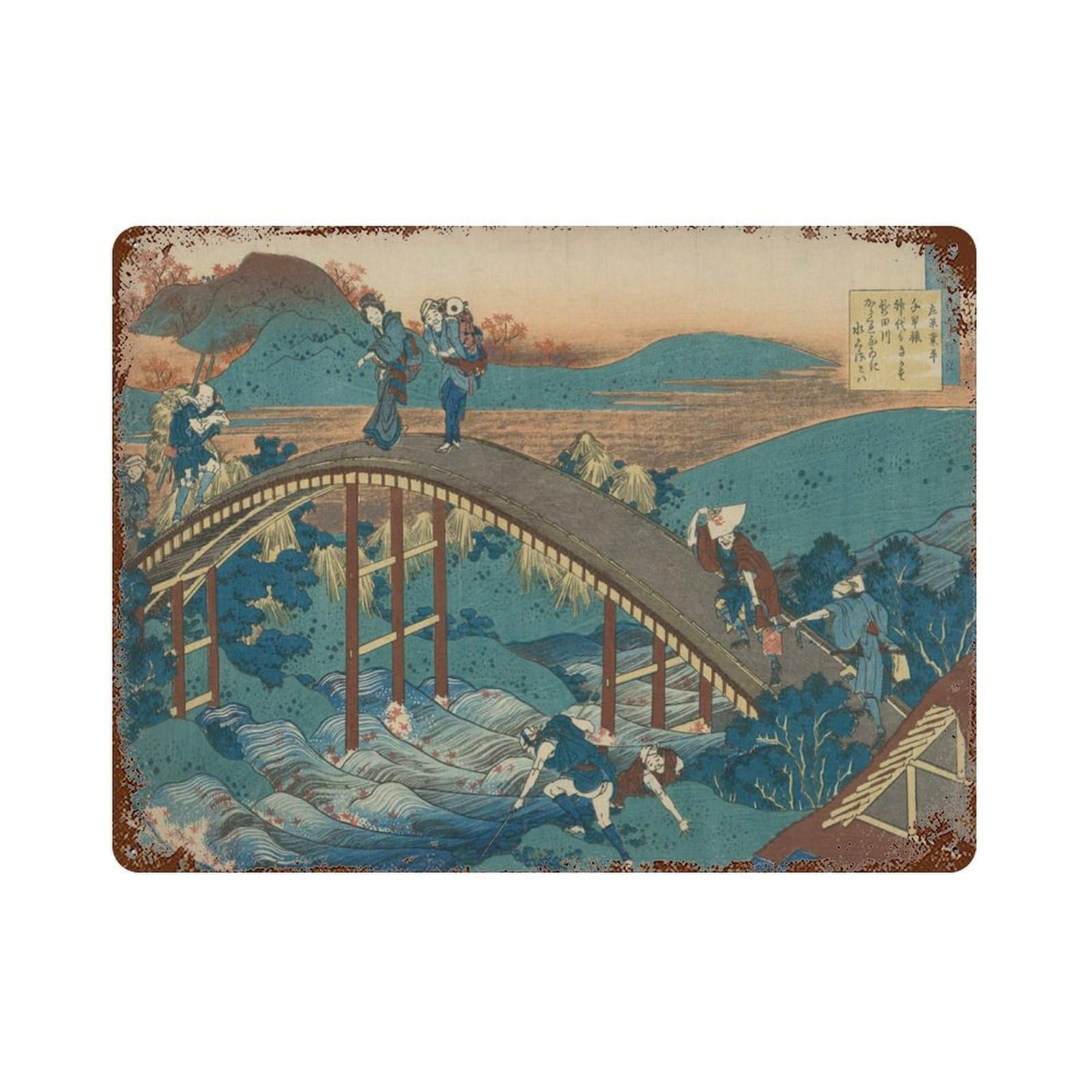 xiaoxiaoshen Hokusai Japanese Bridge Woodblock Wall Decor Art Metal Tin Poster Modern Home Decor Art Home Bar Shop Decorations Vintage Sign 30x40cm