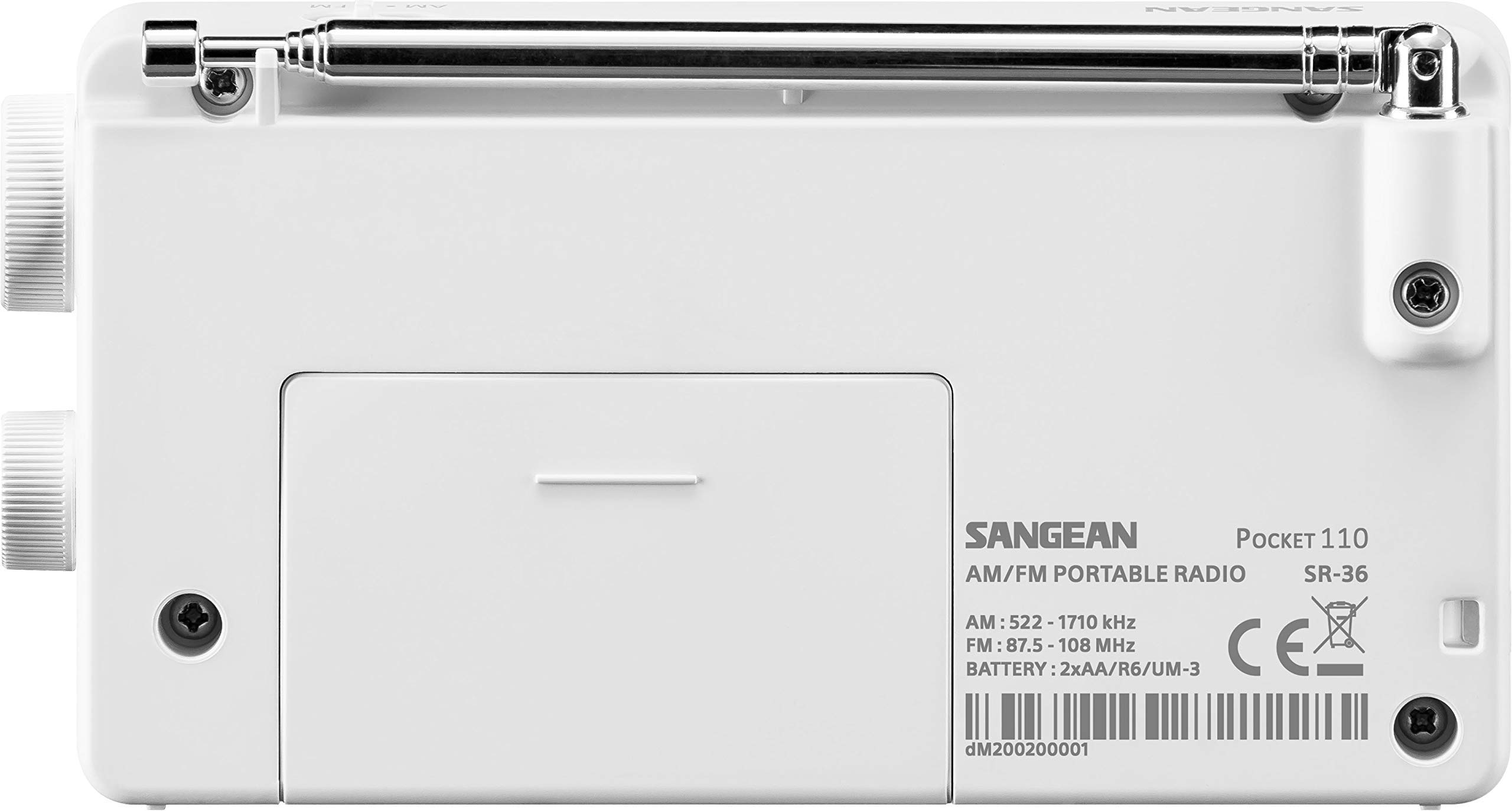 Sangean A500455 SR-36 Blanco Radio FM/Am Altavoz Integrado Antena TELESCÓPICA Salida Auriculares