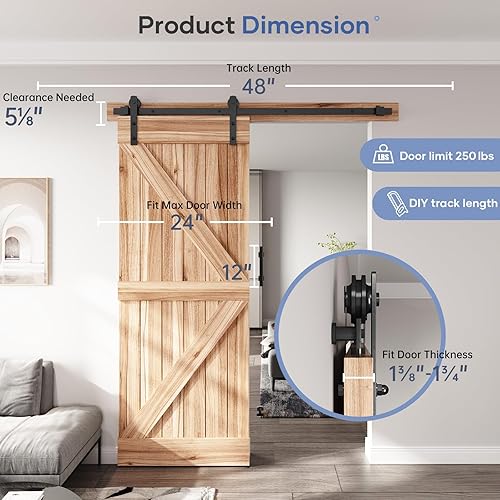 Vista 6 de EaseLife Kit de herrajes para manija y riel de puerta corrediza de granero de 4 pies, polea recta, se desliza suavemente silenciosamente, fácil