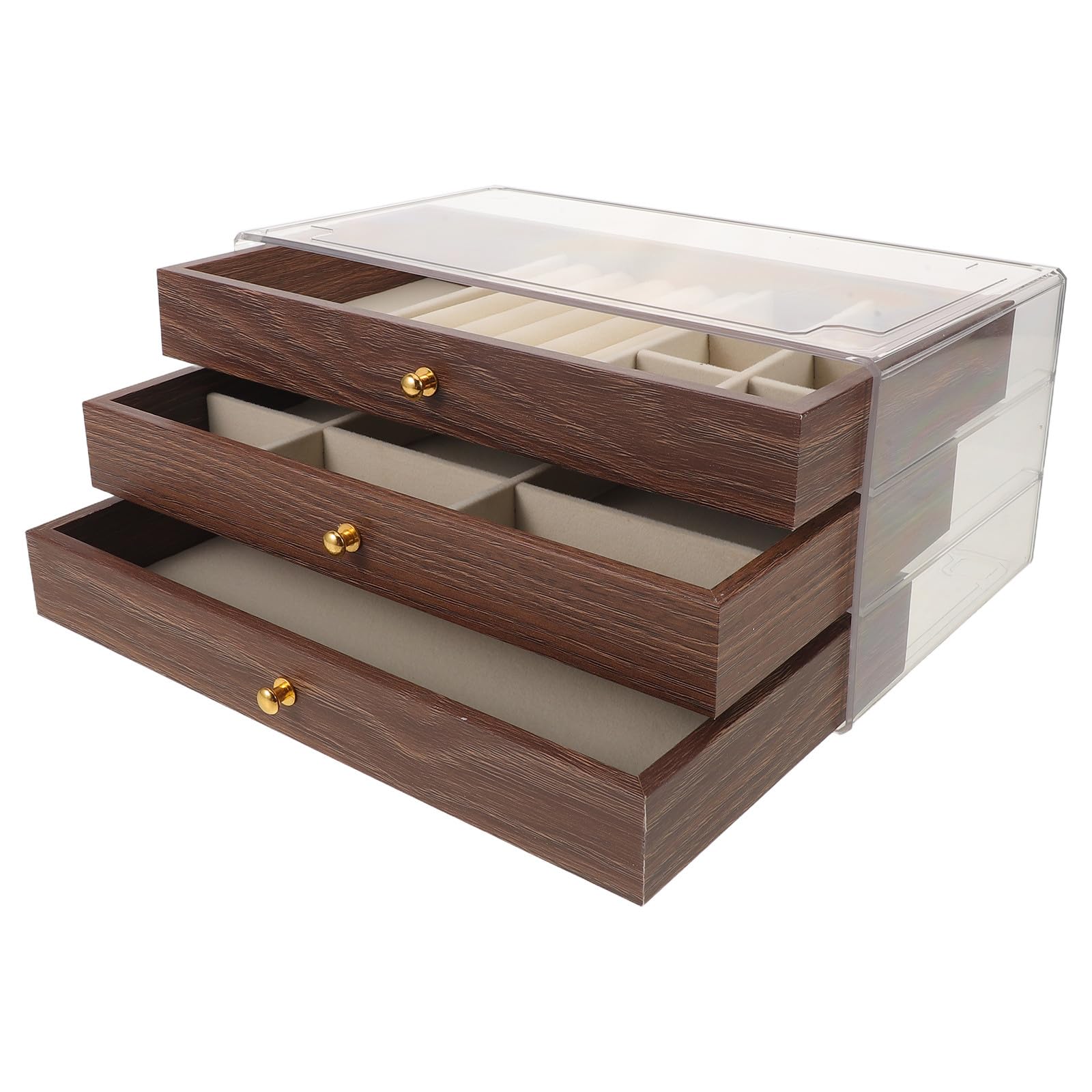 Boîte à bijoux anti-poussière en bois massif à 3 couches