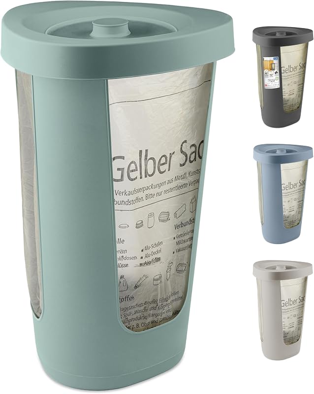 Suport pentru saci menajeri Rotho Fabu cu capac, plastic reciclat PP, verde, 40x40x62,1 cm