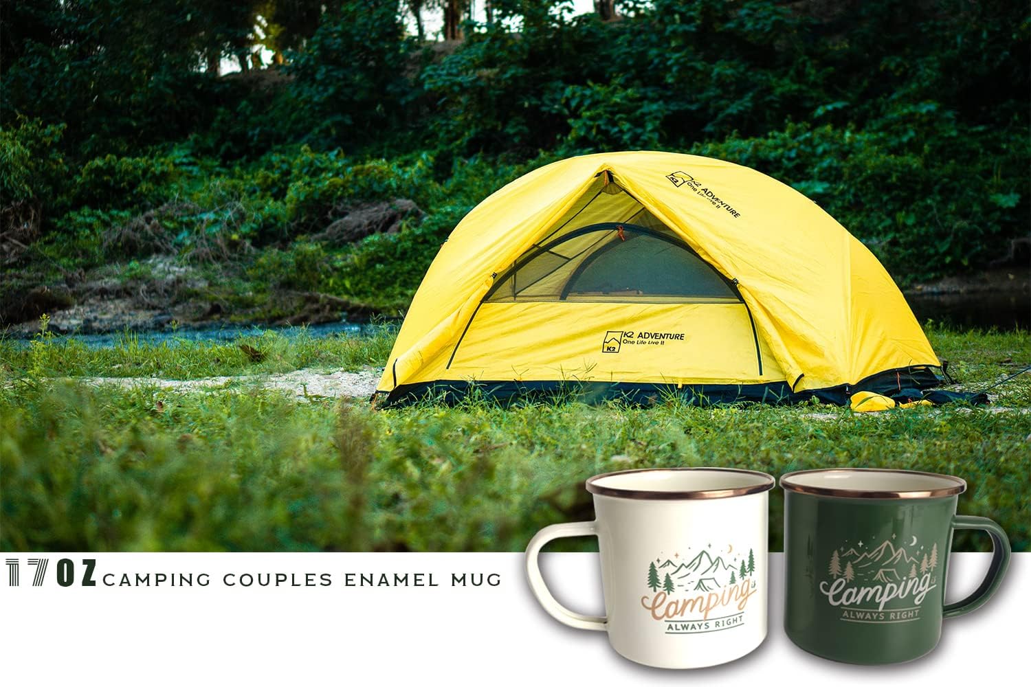 Roadmap Camping Gifts Camping Mugs Set of 2 Travel Holiday Enamel Coffee Cup 17OZ Big Capacity 304SS Golden Rim for Drinking Outdoor Couples Anniversary Wedding Christmas Valentines Day His and Hers - Image 3