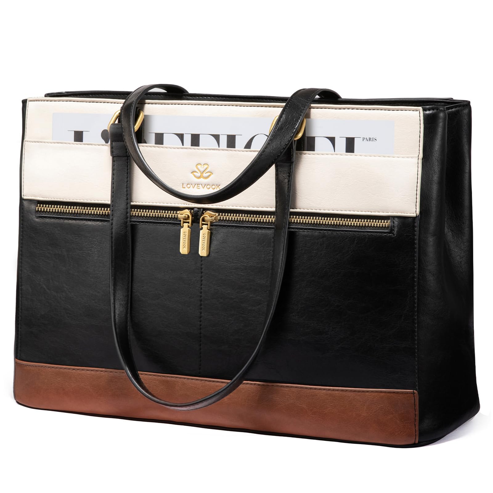 LOVEVOOK Handtasche Damen Groß, 15,6 Zoll Laptoptasche Retro-Leder Arbeitstasche Aktentasche, Leicht Shopper Tasche Bürotasche Lehrertasche, Elegant Laptop Tote Bag Handbags für Schule Büro Business