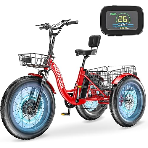 MOPHOTO Electric Tricycles for Adults, 3 Wheel E-Bike with 350W–750W Motor, Folding or Cruiser Frame, Multiple Speeds and Tire Sizes, UL Certified