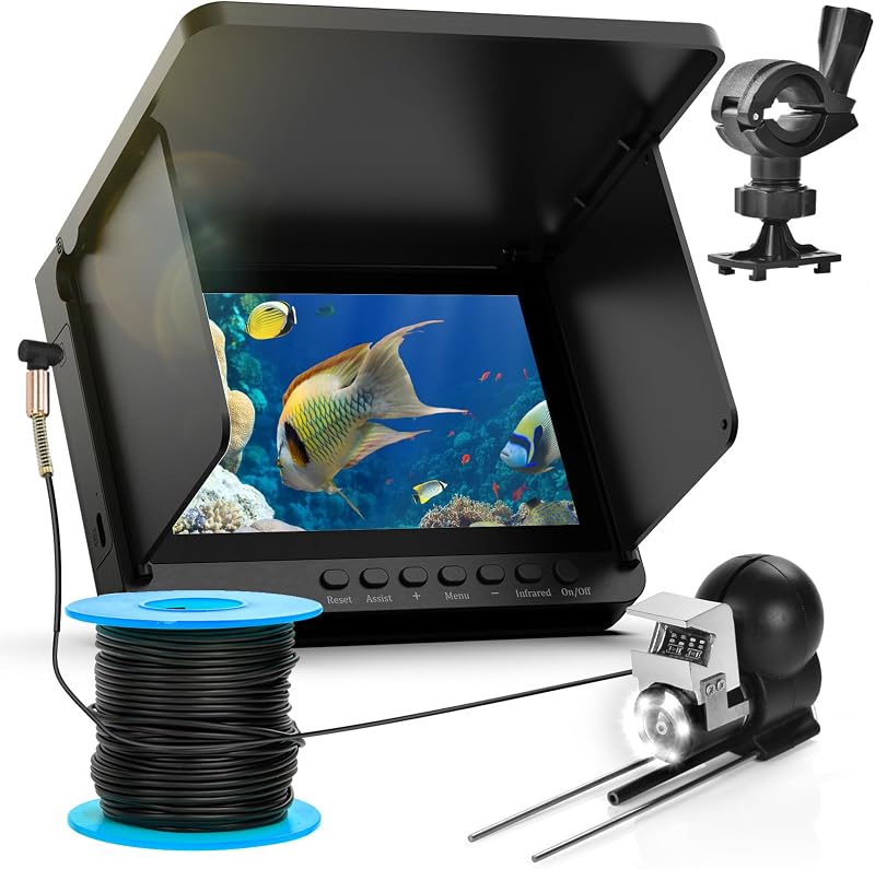 Underwater Fishing Camera, 5-Inch IPS 1080 HD 100FT for Ice Fishing | 220° Wide-Angle View, 6000mAh Battery, 8 IR LEDs, IP68 Waterproof, 30KG Cable, Fish Finder for Ice Lake Boat