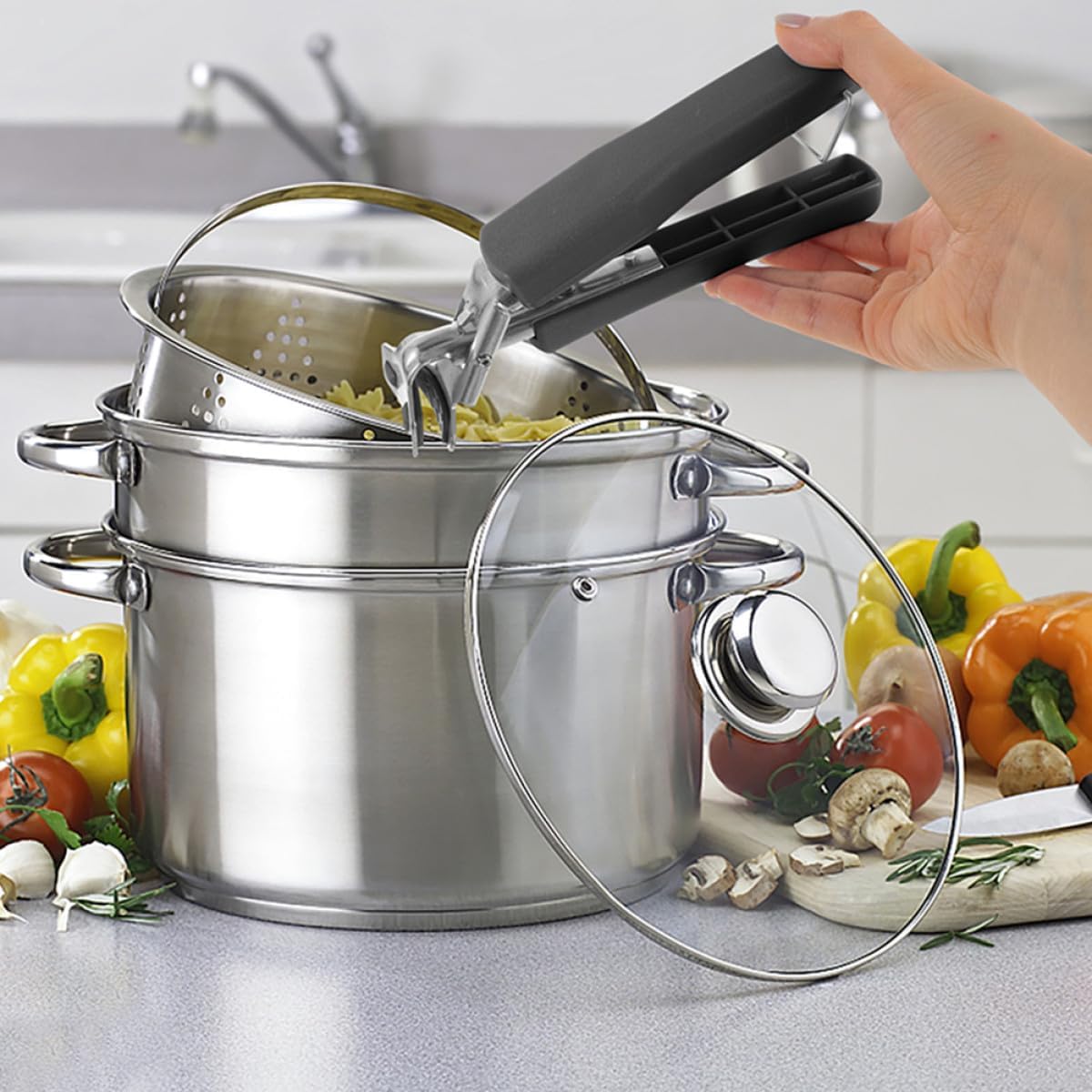 2pcs Stainless Steel Anti-scald Hot Plate Gripper and Kitchen Bowl Clip Set, Household Food Plate Clamp for Outdoor Camping and Microwave Use, Heat-resistant Cooking Utensil Tool