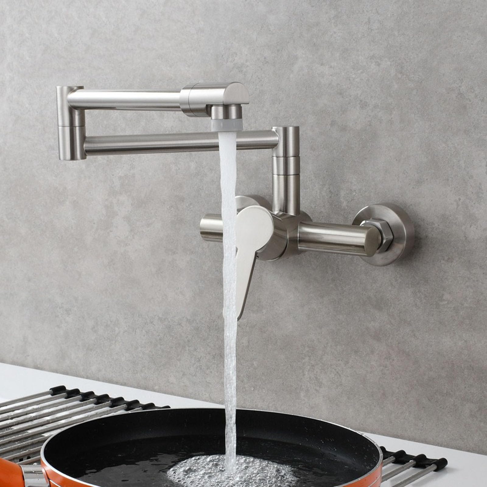 Miscelatore per Cucina a Muro Rubinetto Cucina Pieghevole, Rubinetto Cucina Ottone 2 Modalità Rubinetto Lavello Cucina acqua Calda e Fredda Spazzolato