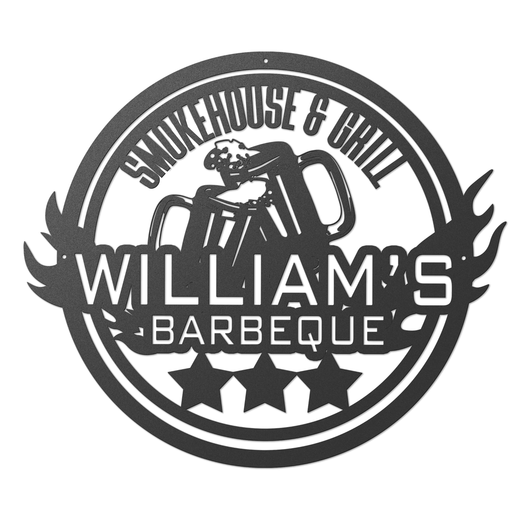 Vynoria Black Custom Metal Bbq Sign - Barbecue Monogram Wall Decor | Hanging Porch Beer Signs | Outdoor Bbq Decor For Patio - Personalized Backyard Bar Wall Art