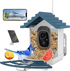Smart Bird Feeder with Camera,Ai Identify Birds Watching Camera with Solar Powered,FHD Live View, Auto Capture Birds Video in Backyard,Porch, Patio,Ideal Gifts for Family and Bird Lovers,Navy Blue asin的图片