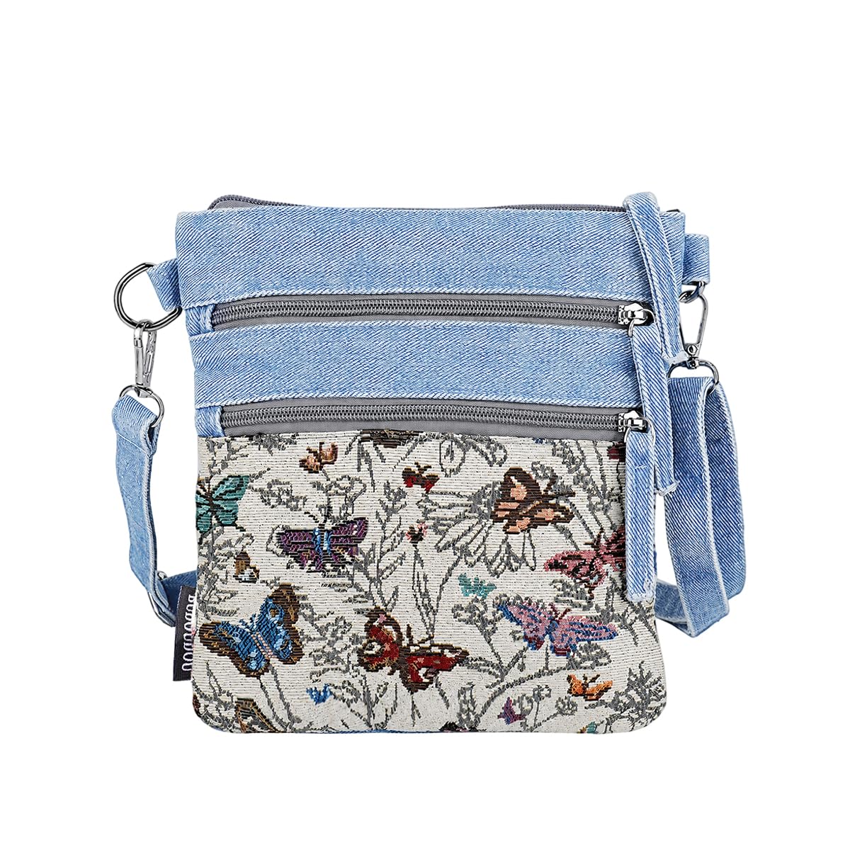 Denim Crossbody Shoulder Bag with Multi Pocket Butterfly Print for Travel School and Daily Use-image-11
