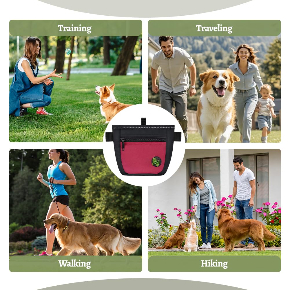 Porta Premietti per Cani, Sacca per Cani, per Addestramento del Cane, Porta Accessori per Animali con Clicker e Dispenser per Sacchetti, con Cintura Regolabile (Rosso)