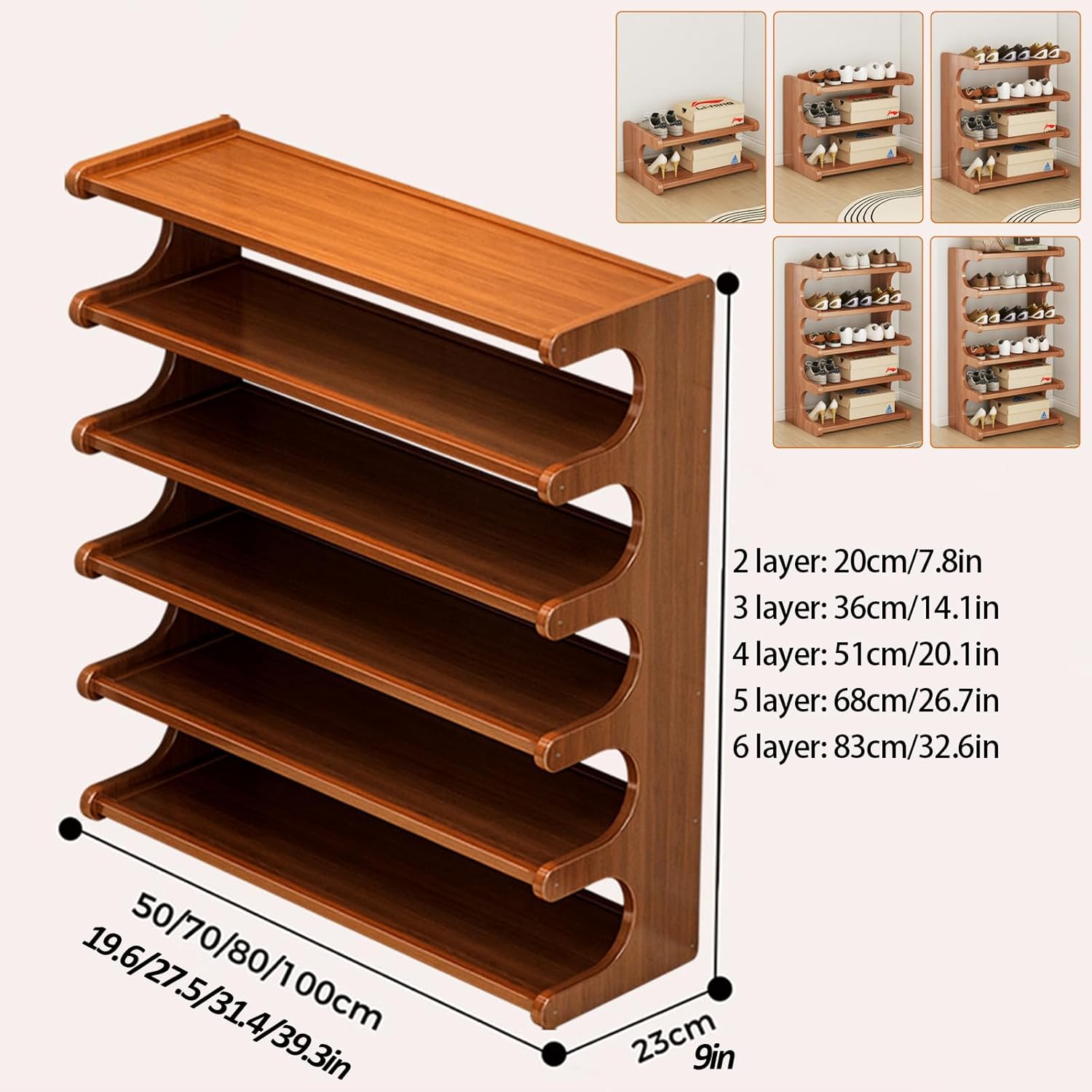 Wooden Shoe Storage Shelves Simple Shoes Storage Rack Stackable Multifunctional Front Door Shoes Racks Household Closet Shelf, for Narrow Closet, Entryway, Hallway,3 Layer,L: 100cm/39.3in