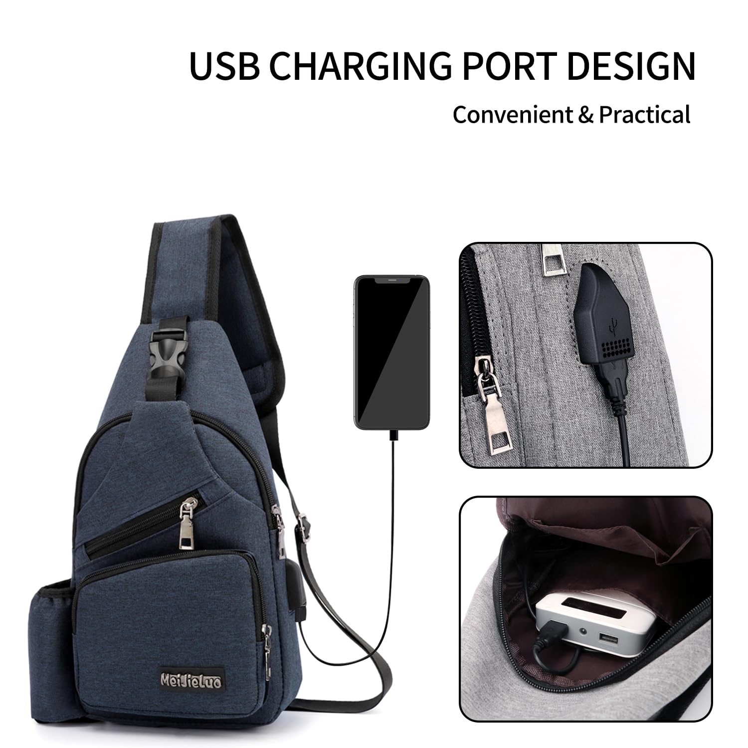 FANDARE Homme Sac de Poitrine Femme Sac d'Epaule Sacoche avec USB Sac Bandoulière Sling Bag Crossbody Bag pour Voyage, Cyclisme,Camping, randonnée, Imperméable Polyester