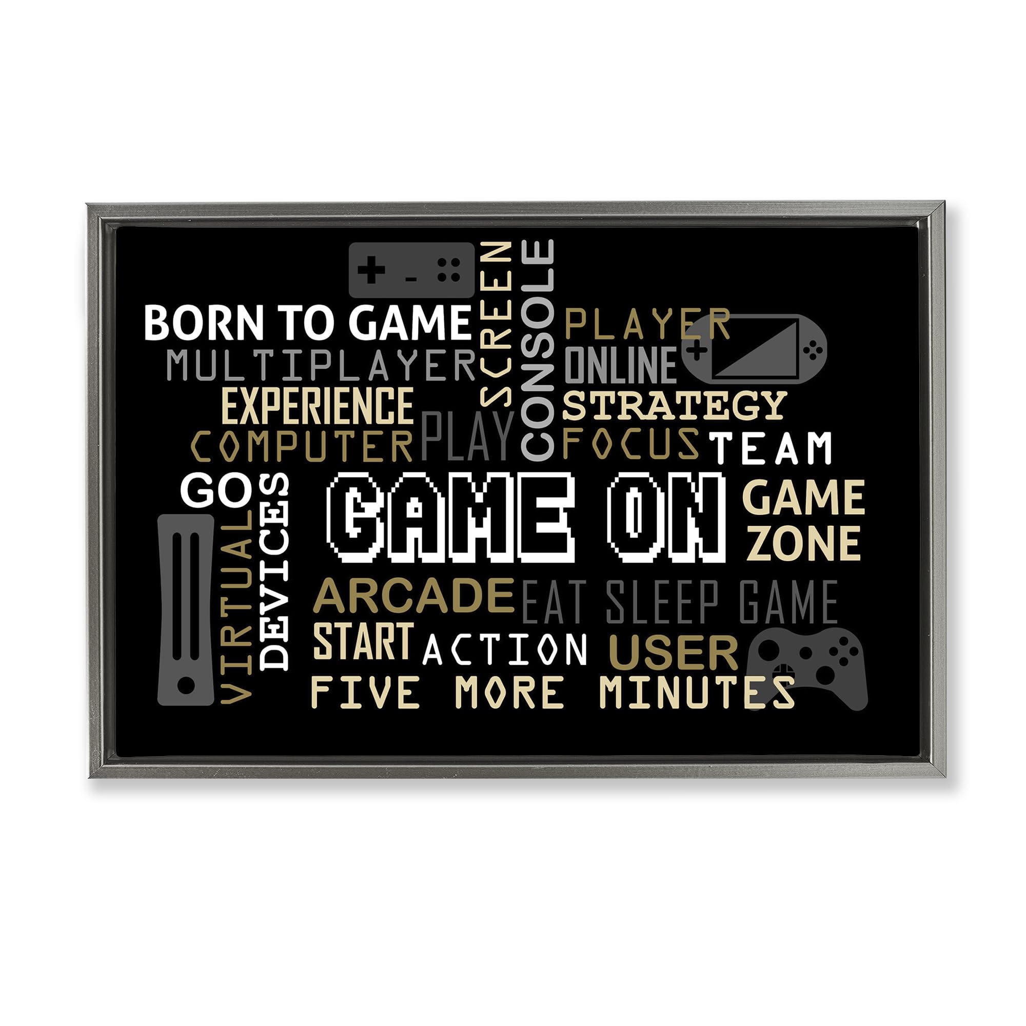 Stupell Industries Luster Gray (Matte) 'Game On Gamer Typography'| Floating Frame Canvas Art