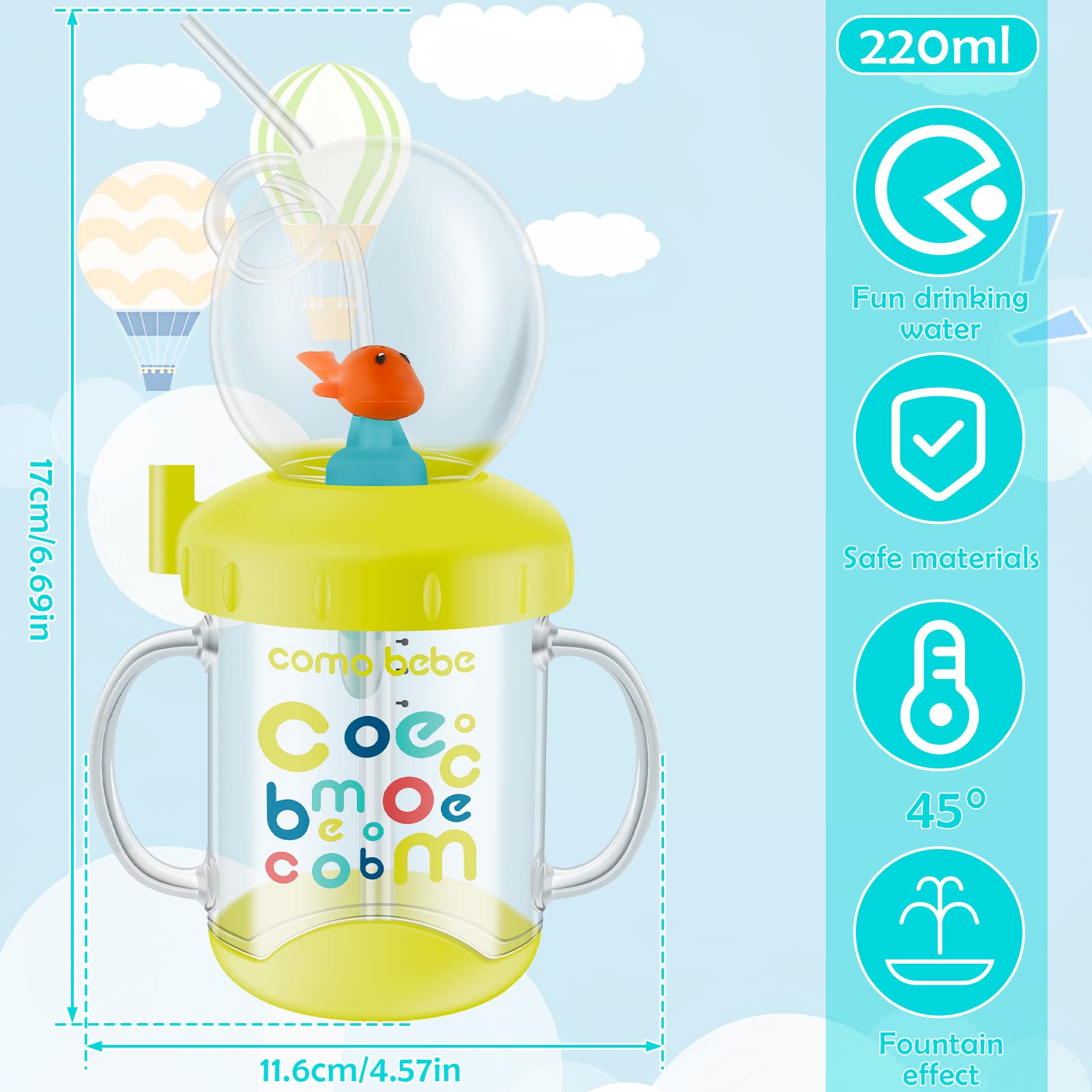 LEEZDTTXAN Baby Drinking Cup with Straw Cute Whale Squirt Water Cup 220ML Portable Diving Toddler Water Cups Creative Colorful Spill Proof Whale Spray Sippy Cups for Kids Boys Girls