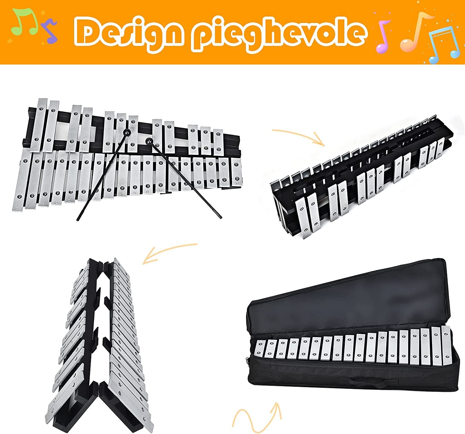 Xilofono 30 Note RELAX4LIFE | Legno E Alluminio | Pieghevole Con Borsa | Per Principianti - Foto 2