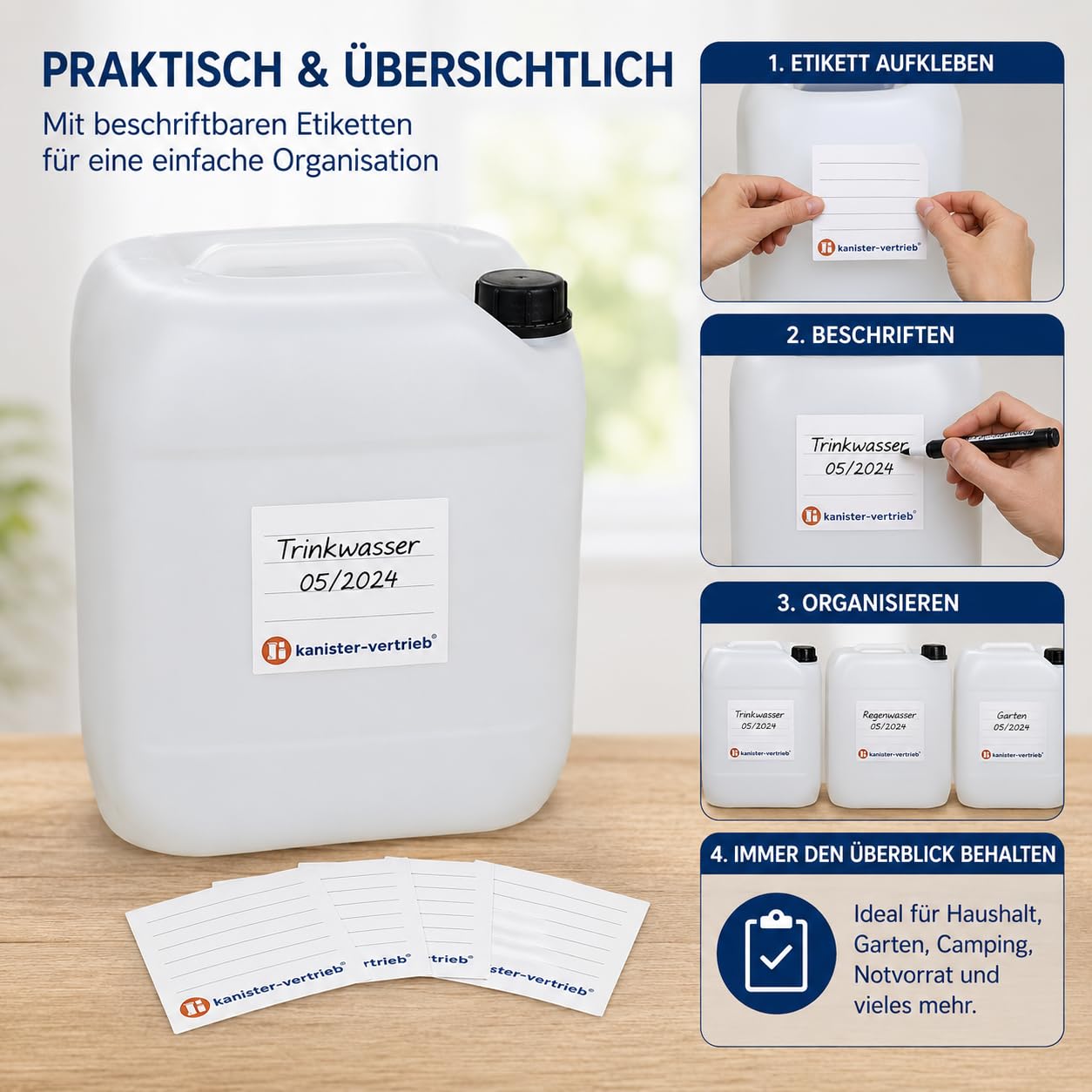 kanister-vertrieb® 10 Stück 30 L Kanister Wasserkanister Kunststoffkanister natur DIN61 + Etiketten