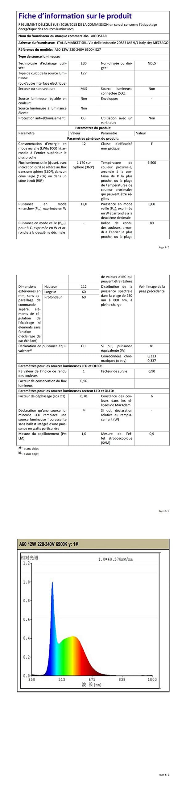 Aigostar Bombilla LED E27 12W, Luz blanca fría 6500K, 1170 lúmenes, Lámpara A60, Ángulo 280º, Ahorro de energía, No regulable - Caja de 7 unidades