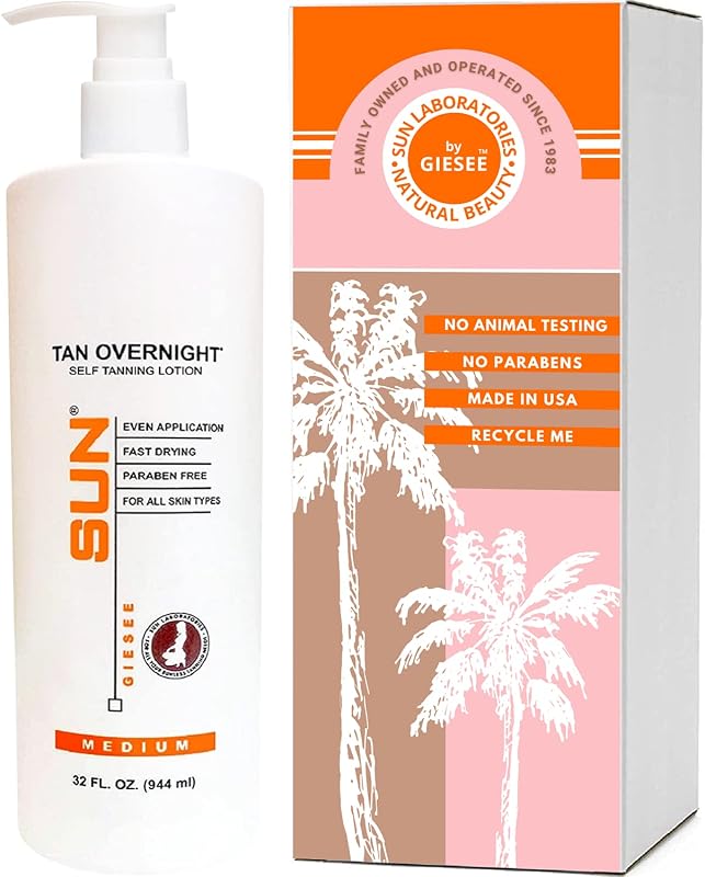 Sun Laboratories By Giesee Tan Overnight Loción autobronceadora 32 oz – Autobronceador medio a oscuro, loción bronceadora sin sol, loción bronceadora sin olor de larga duración, loción bronceadora instantánea para cara y cuerpo