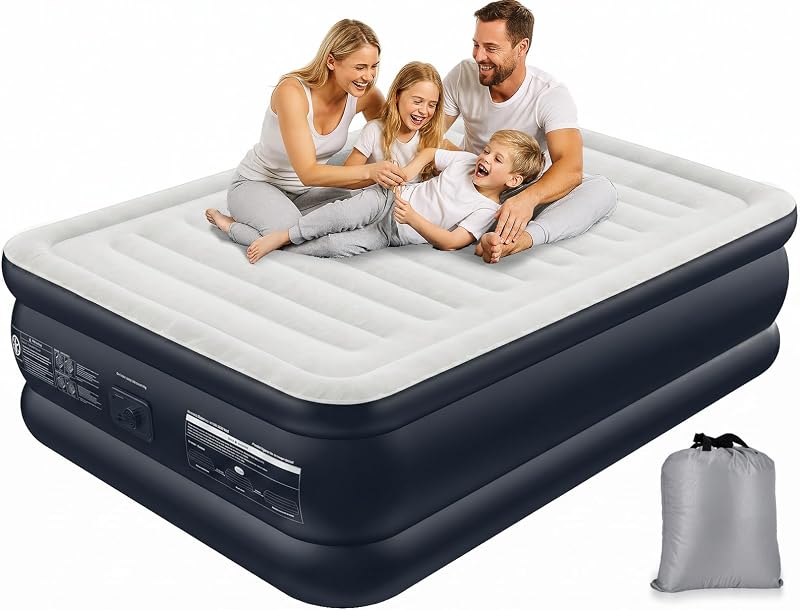 Colchón de aire Queen con bomba incorporada, soporte de servicio pesado de 800 libras | Comodidad elevada de 18", a prueba de fugas de múltiples capas, cama inflable rápida de 3 minutos para huéspedes, hogar y camping