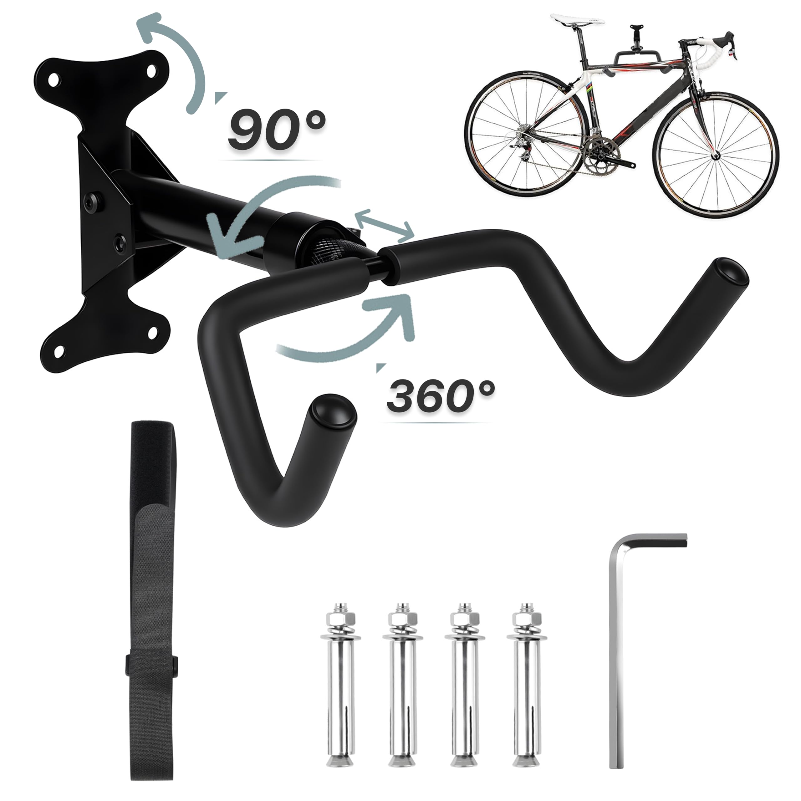 Porta Bici da Muro 30 kg 360° Girevole Estraibile Pieghevole 90° Protezione Schiuma EVA 8 mm